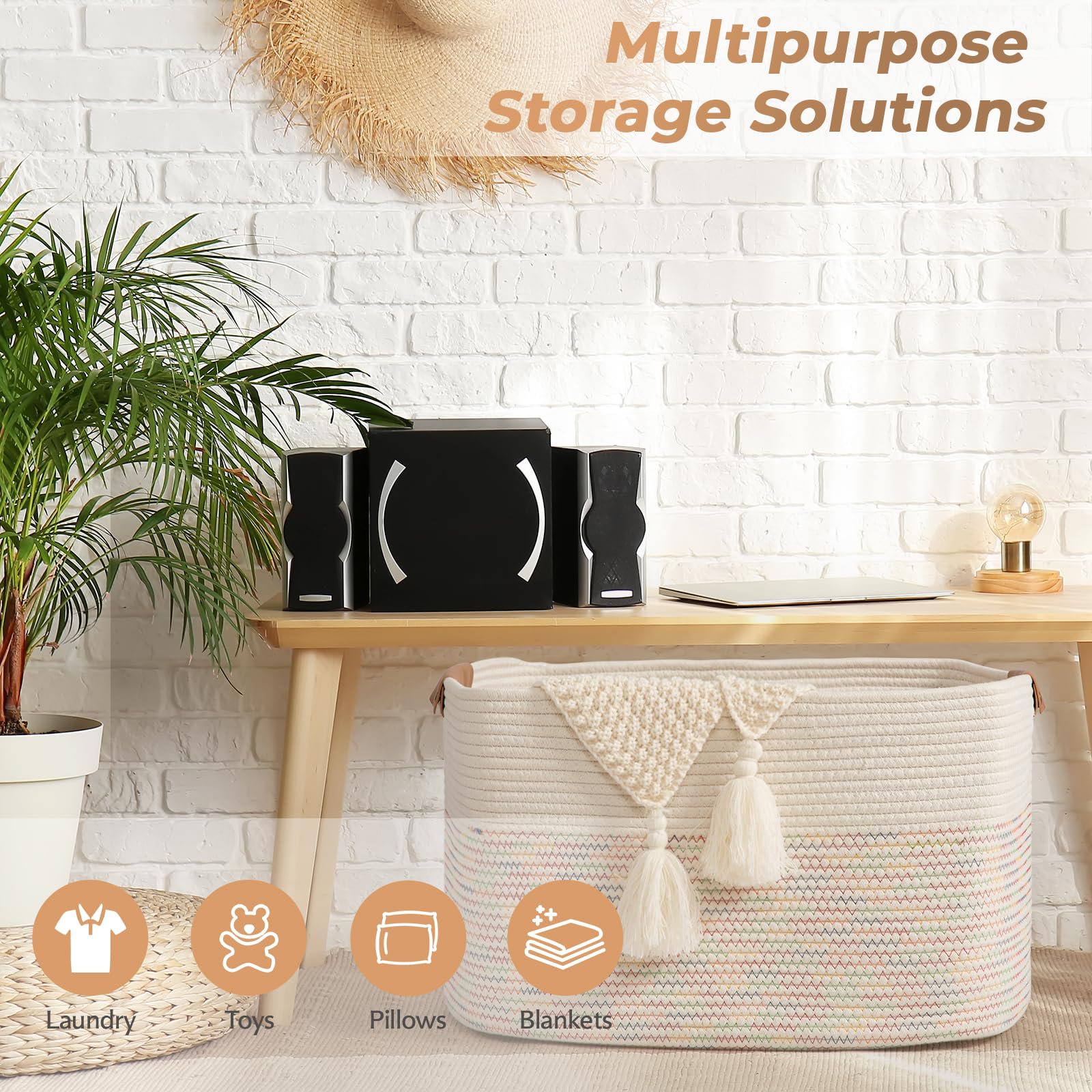 Danpinera rainbow storage basket with pillows shows soft texture.