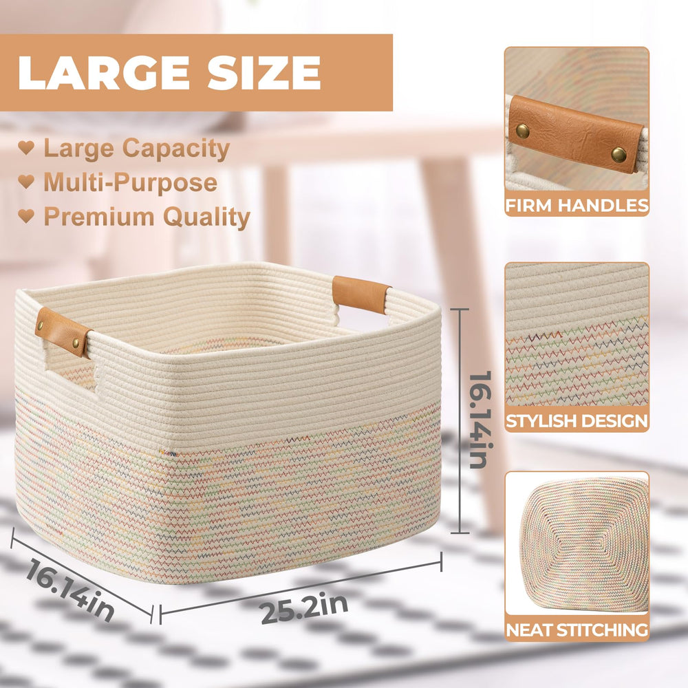 Danpinera rainbow basket side view showing sturdy handles.