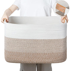 danpinera rectangle blanket storage basket front view with soft cotton rope texture for cozy organization