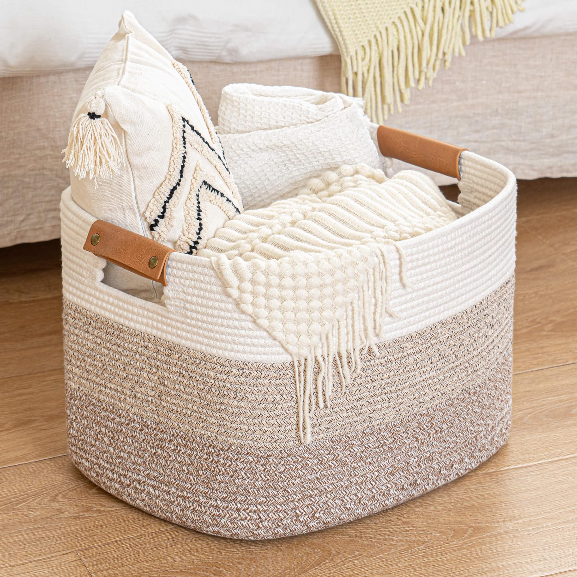 danpinera rectangle blanket storage basket gradient brown color matching decor