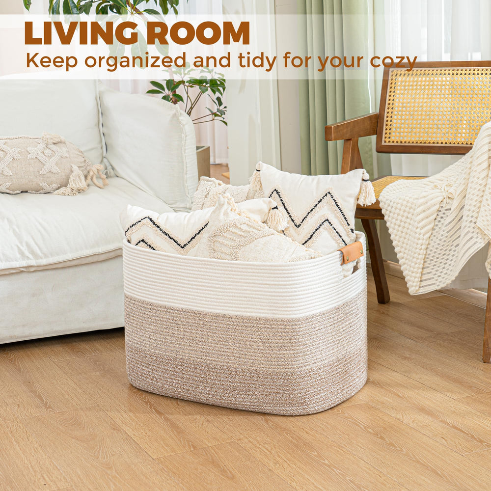 danpinera rectangle blanket storage basket side handle with leather accent for stylish, durable storage