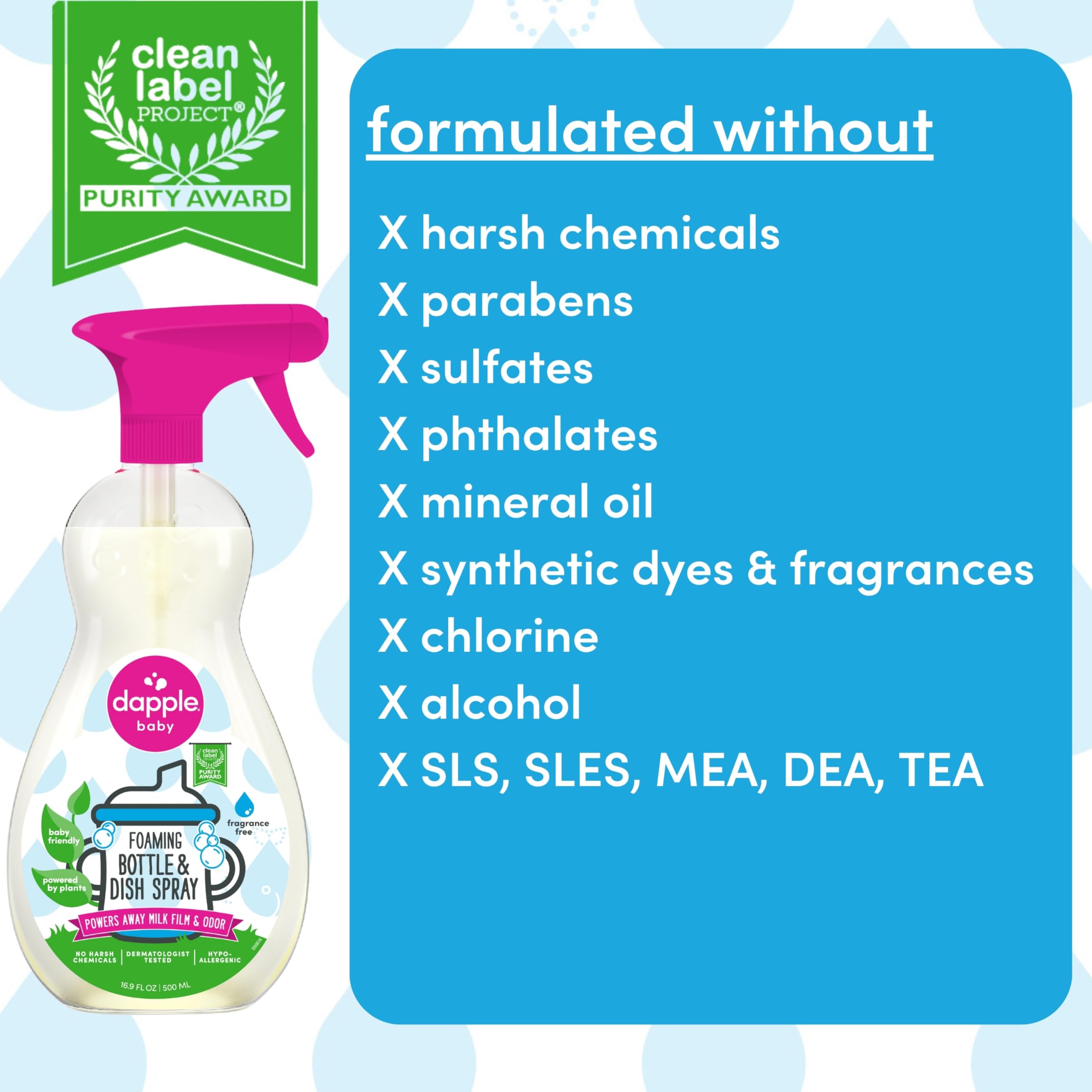 Dapple Baby Foaming Spray cleans pacifiers for safer, spotless use.