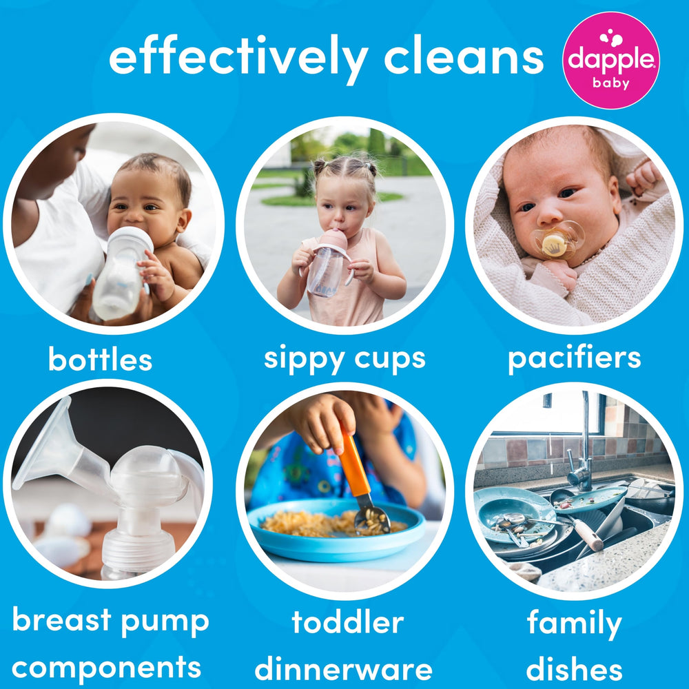 Dapple Baby Foaming Spray used on sippy cups for a clean, residue-free rinse.