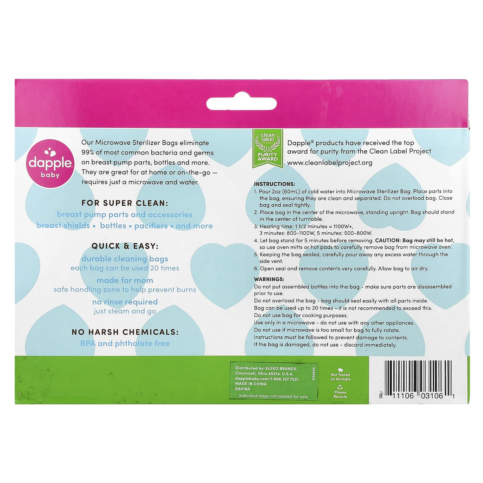 Dapple baby microwave sterilizer bags with breast pump parts for travel.