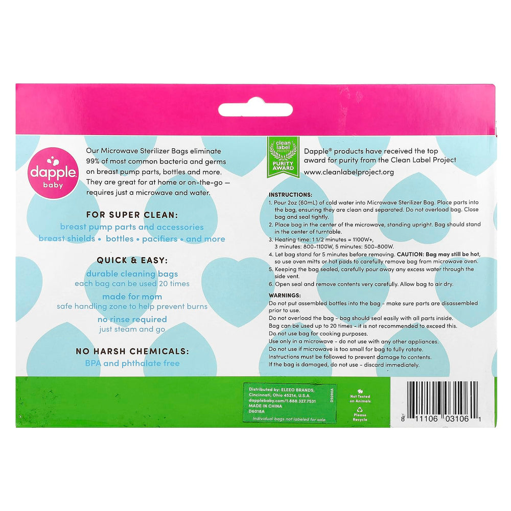 Dapple baby microwave sterilizer bags with breast pump parts for travel.