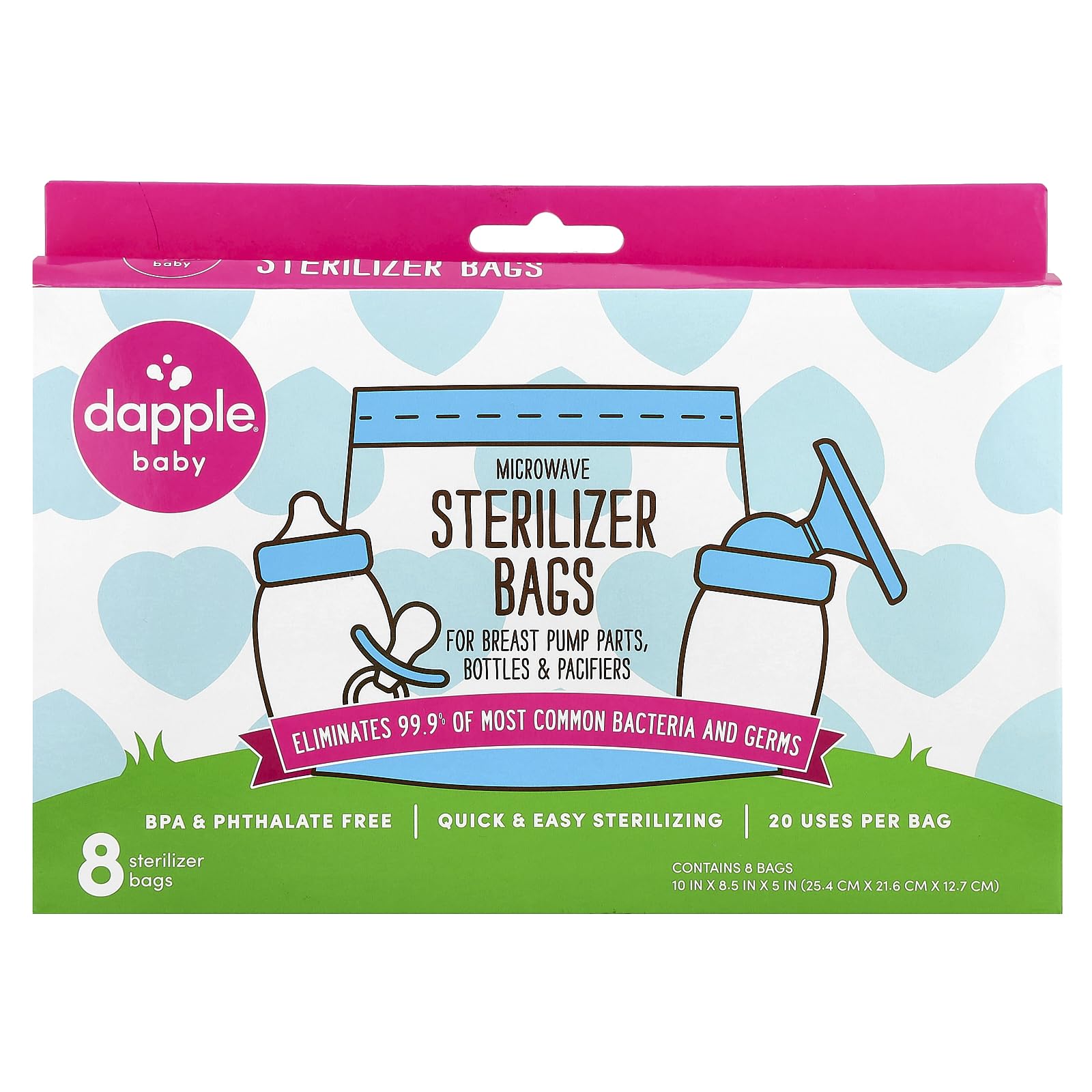 Dapple baby microwave sterilizer bags packaging for quick on-the-go sterilization.