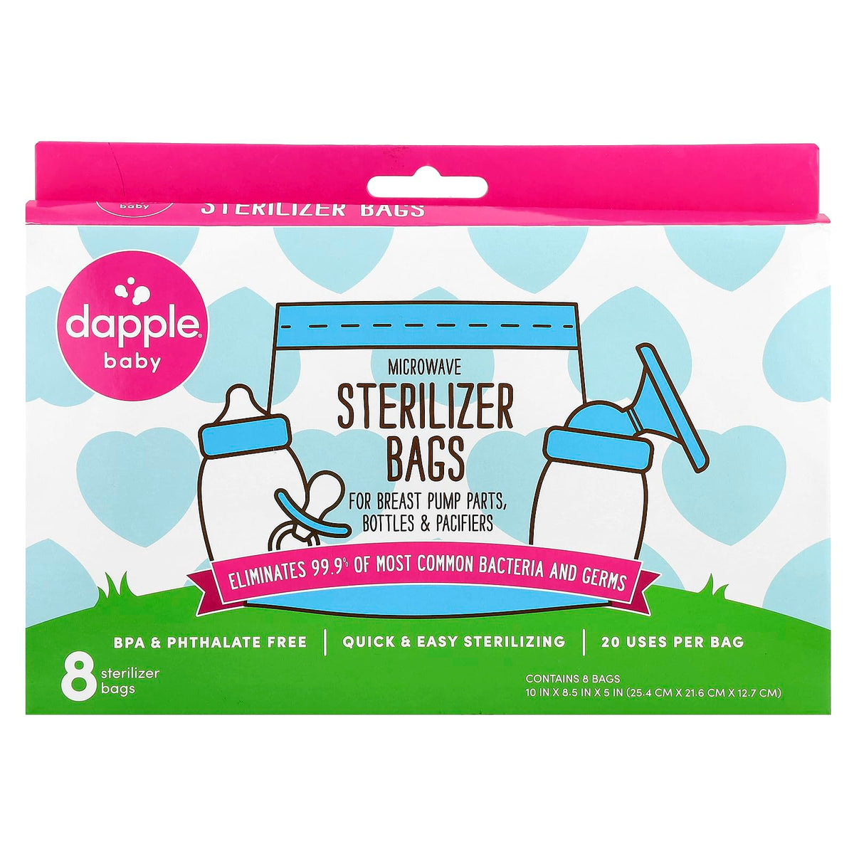 Dapple baby microwave sterilizer bags packaging for quick on-the-go sterilization.