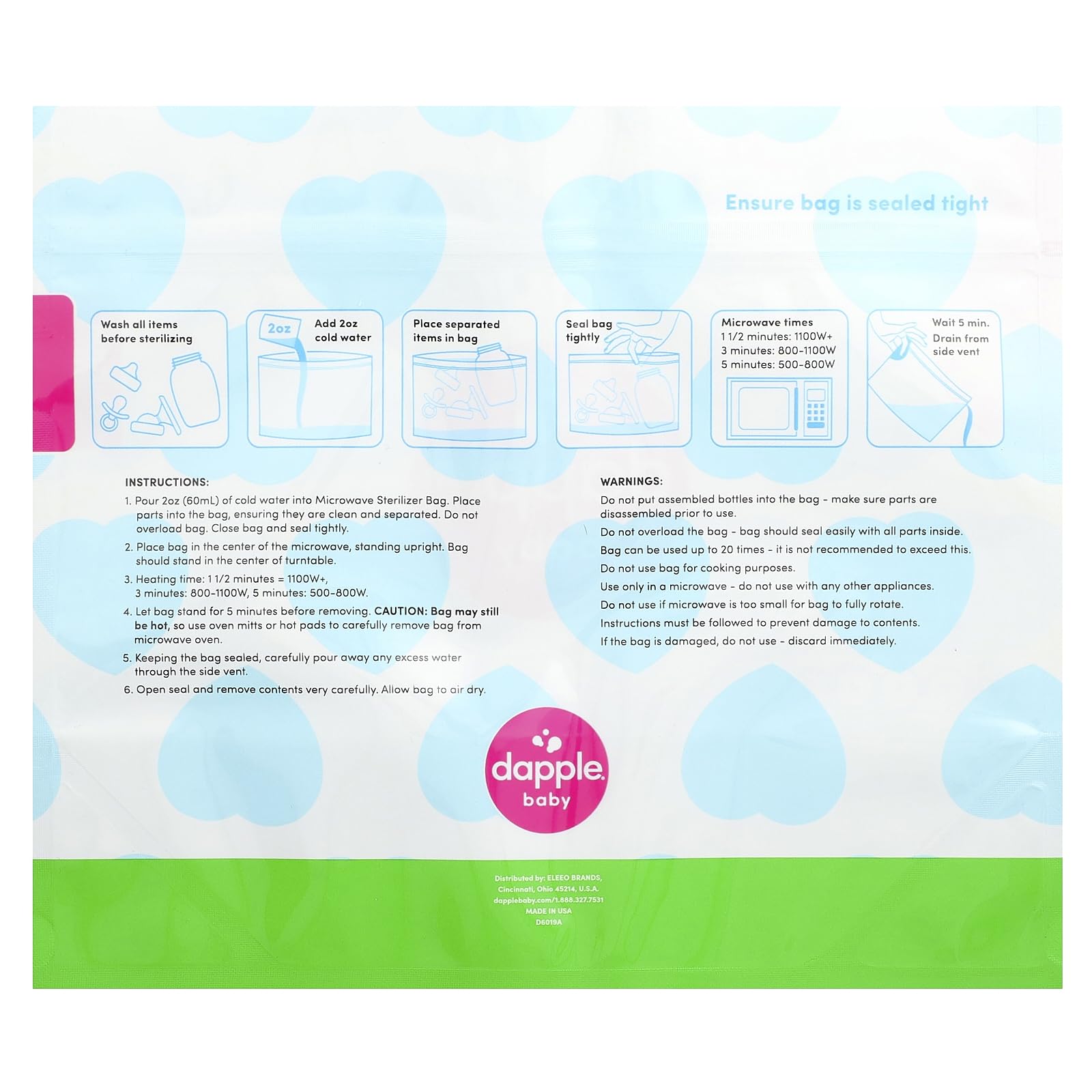 Dapple microwave sterilizer bags shown in travel-ready setup.