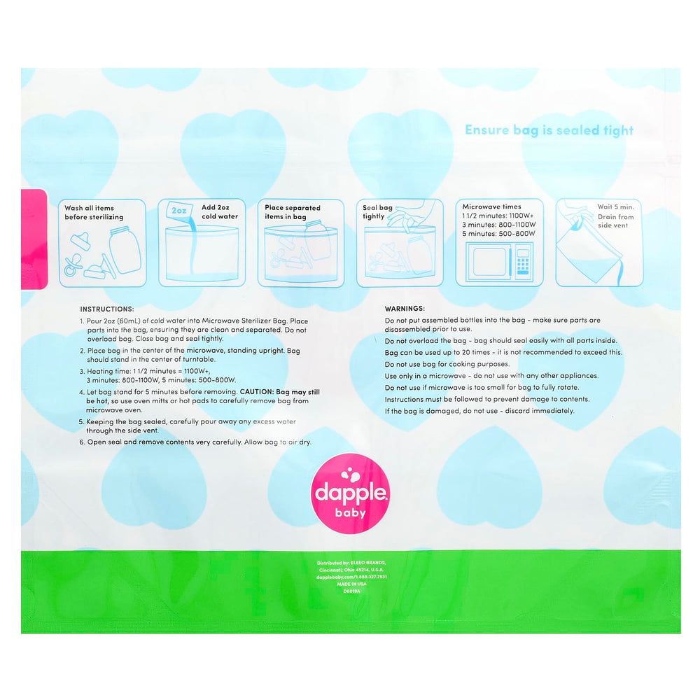 Dapple microwave sterilizer bags shown in travel-ready setup.