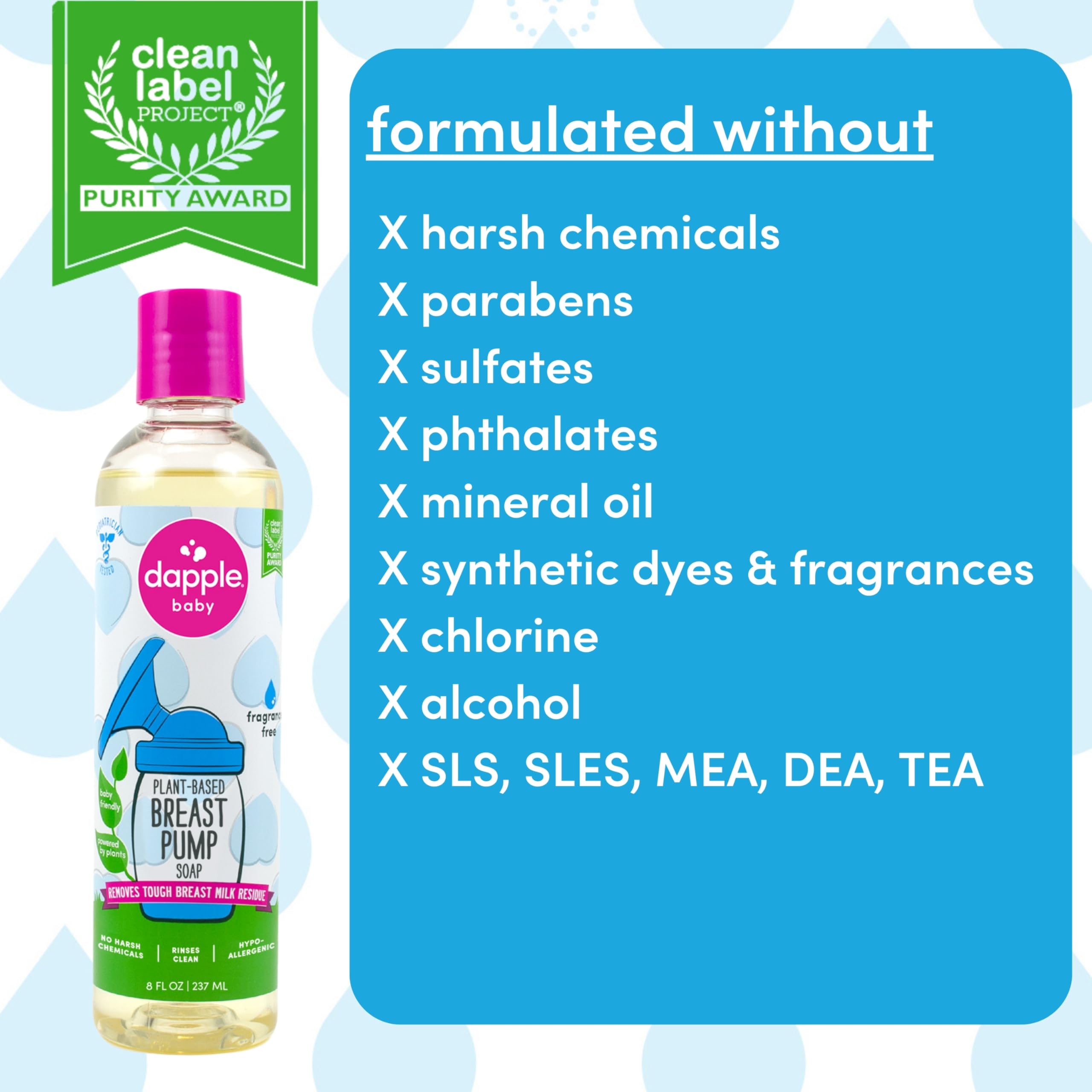 Fragrance-free Dapple Breast Pump Soap bottle with no added scent for sensitive users.