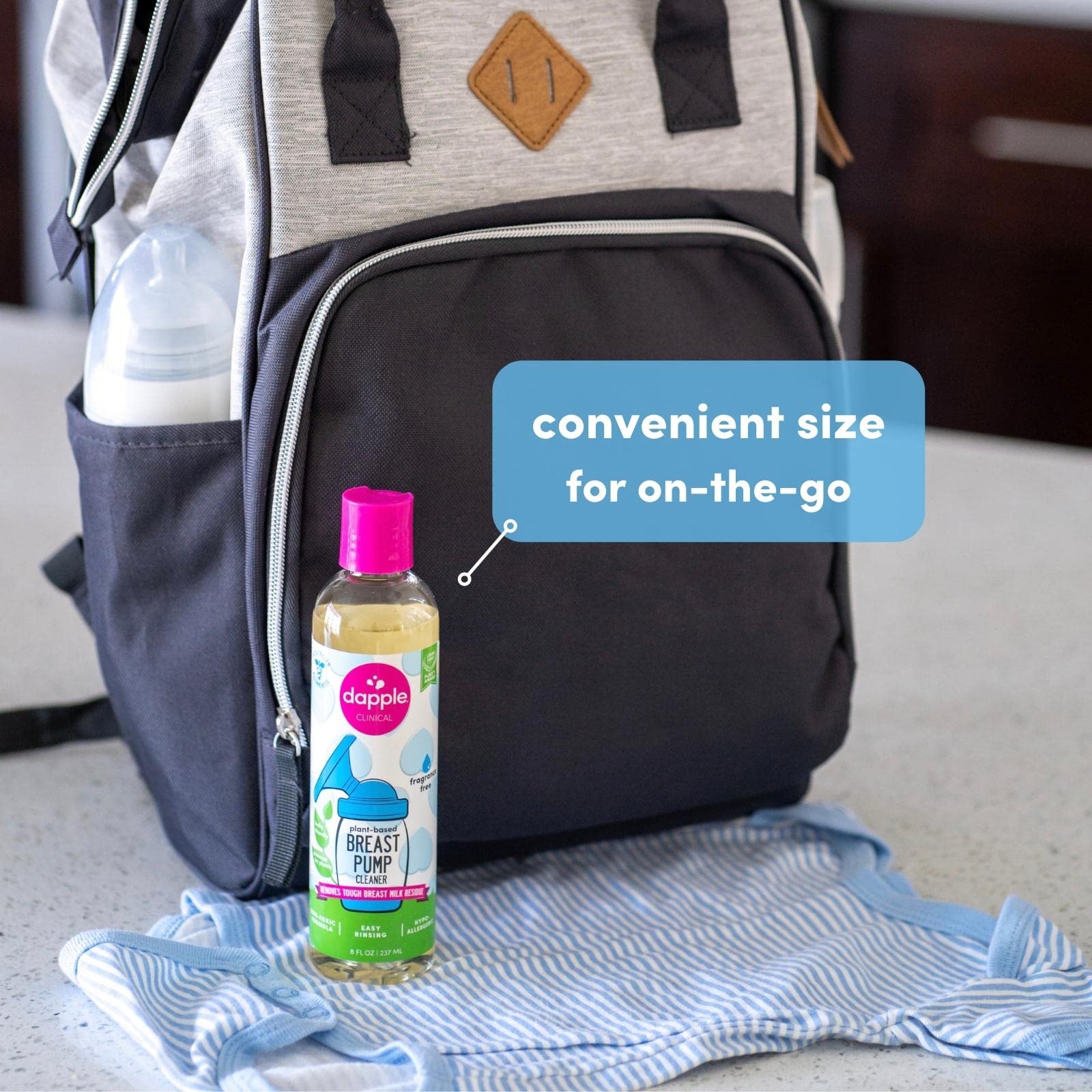 Dapple Breast Pump Soap removes tough milk residue from bottles and accessories.
