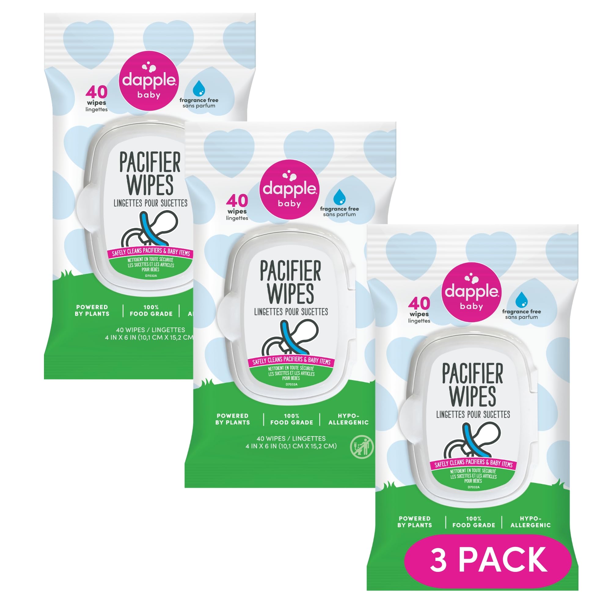 Dapple Pacifier Wipes hero image shows fragrance-free cleaning on the go.