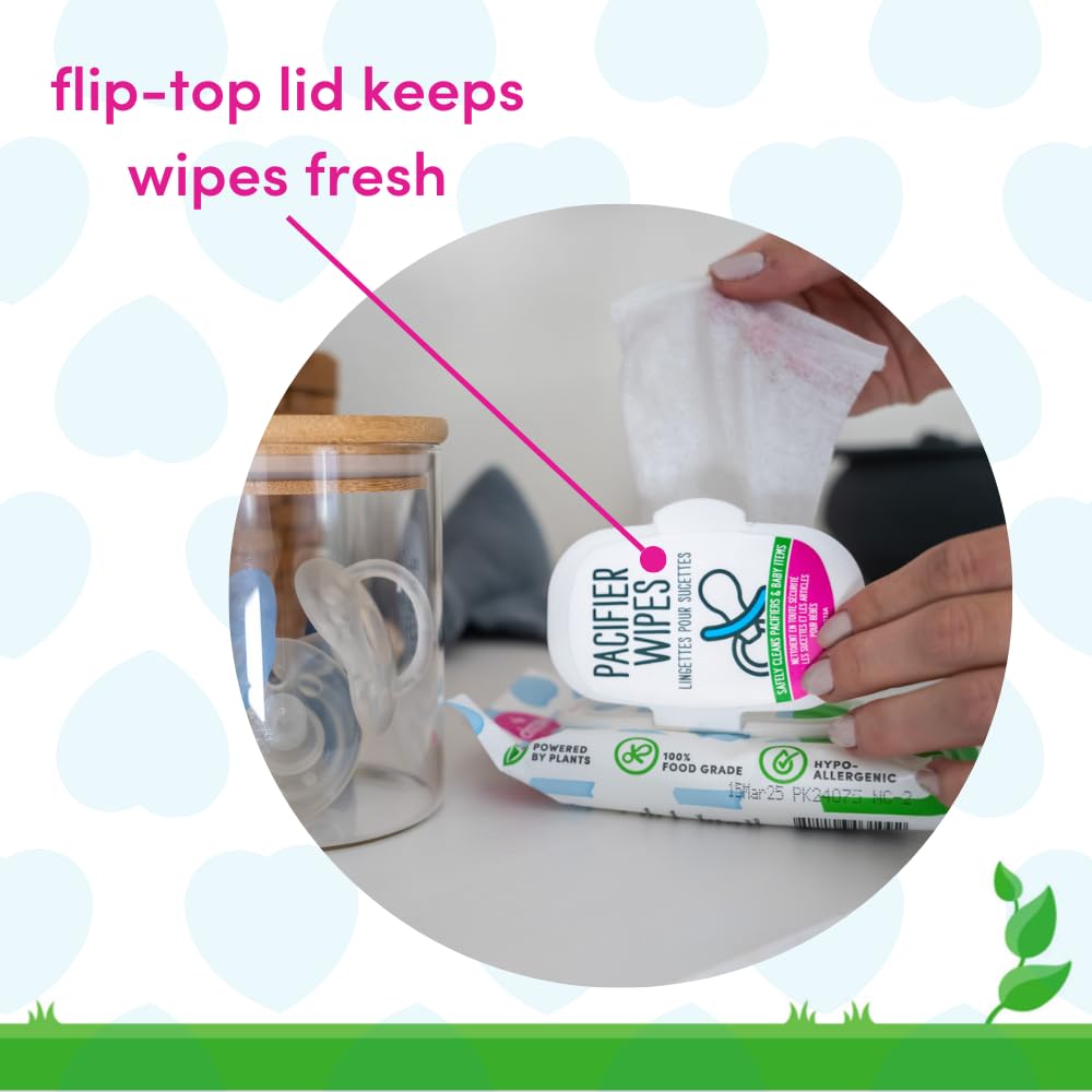 Dapple Pacifier Wipes on-the-go use in diaper bag.