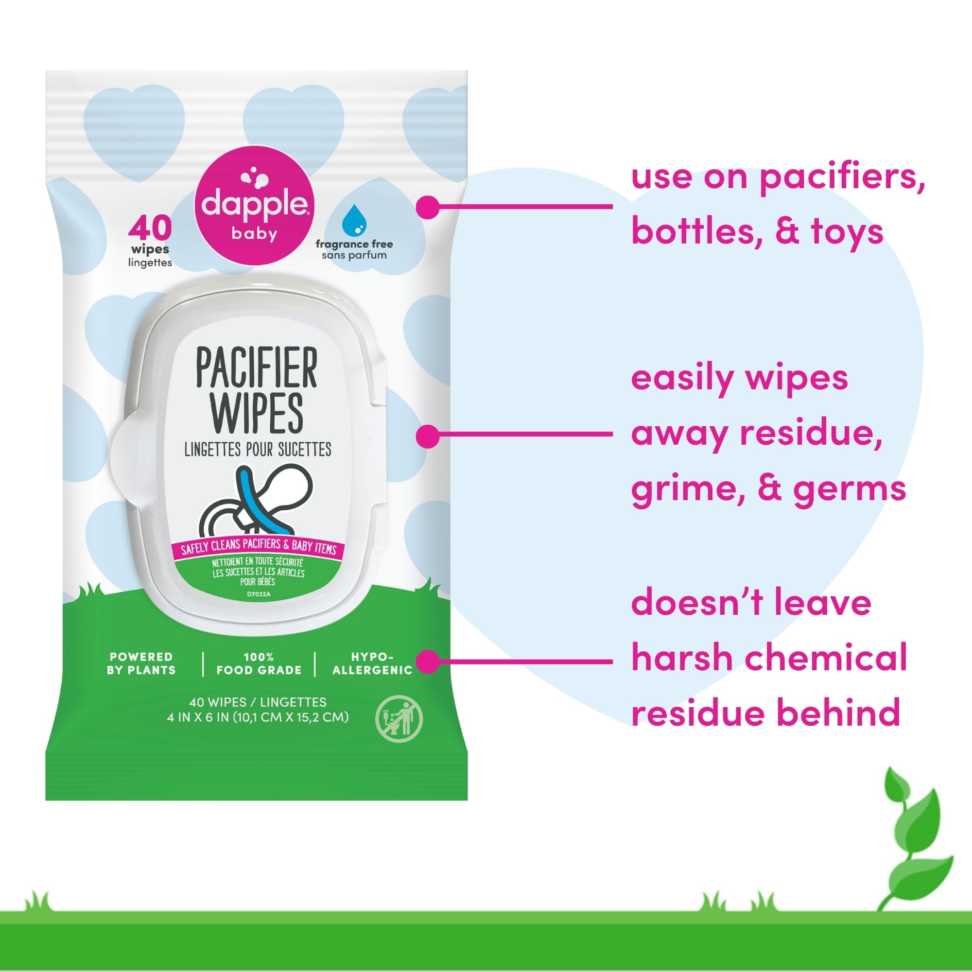 Dapple Pacifier Wipes packaging highlights 40-count packs.