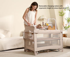 Dapue Pack and Play beige removable changing station for easy diaper changes