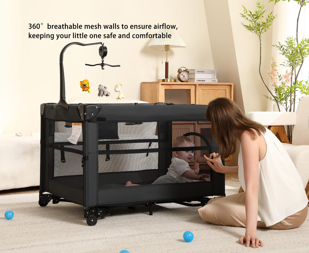Dapue pack-and-play folds quickly for travel in a bag