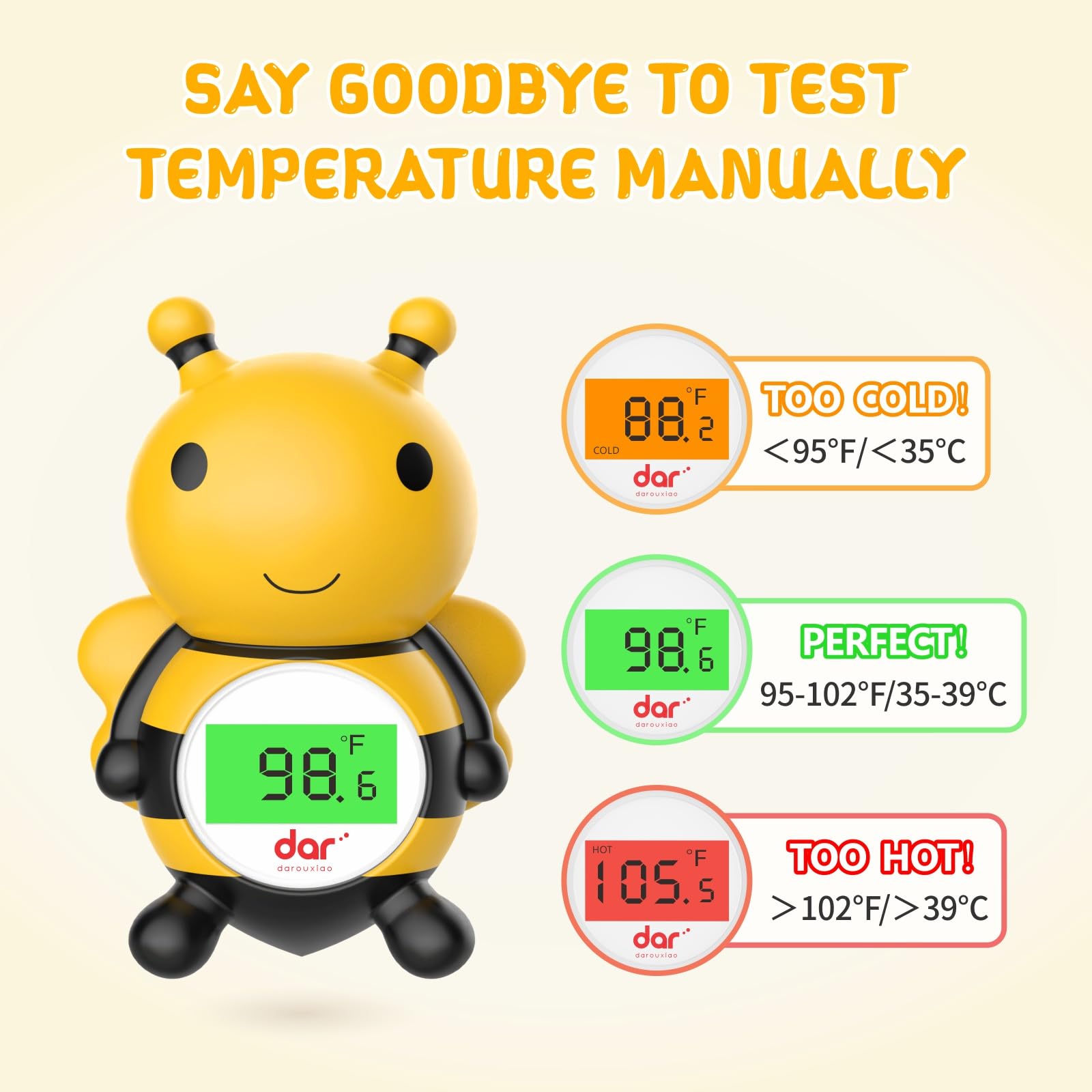 dar darouxiao digital water thermometer shows real-time temperature with color cues
