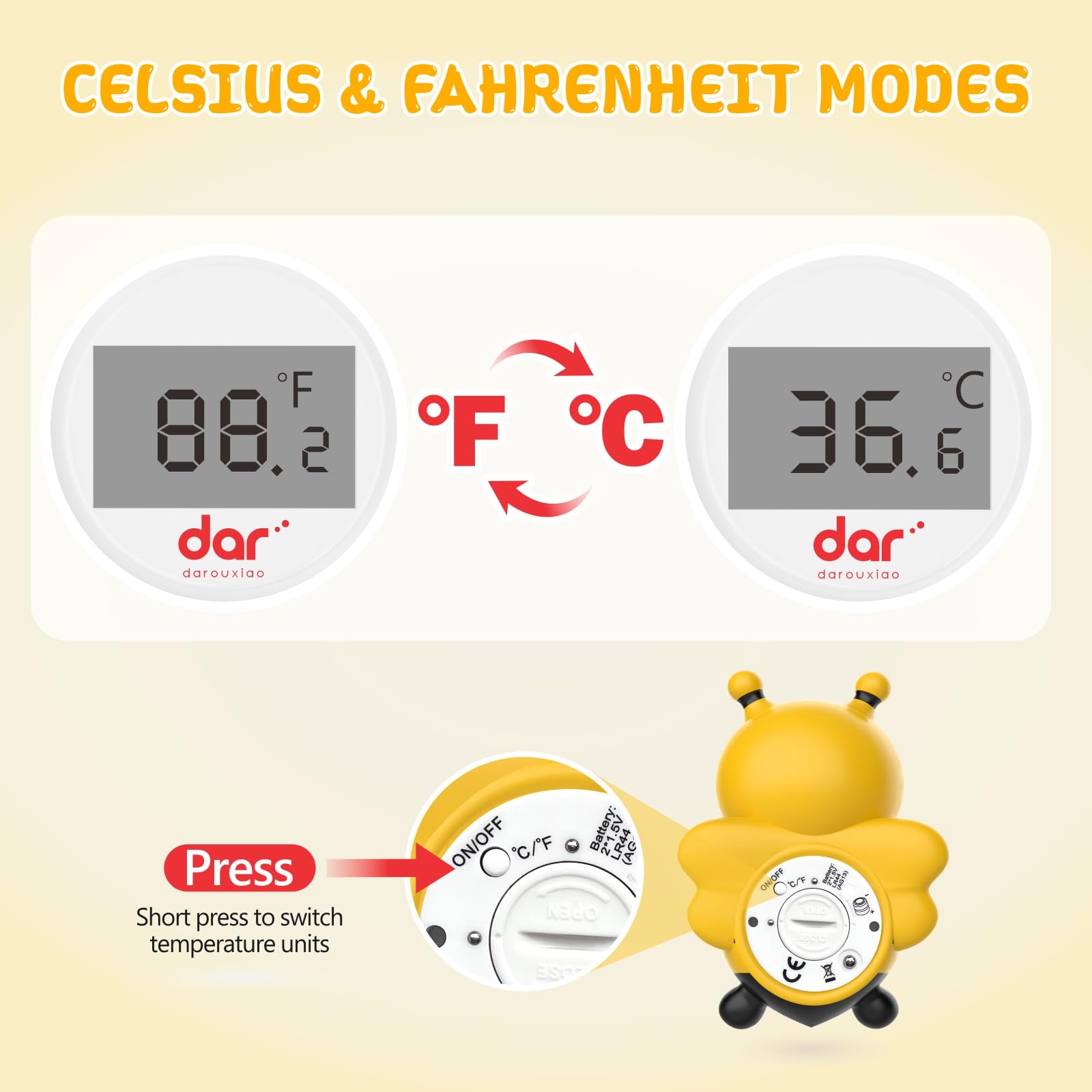 dar darouxiao LR44 batteries included for ready-to-use bath thermometer