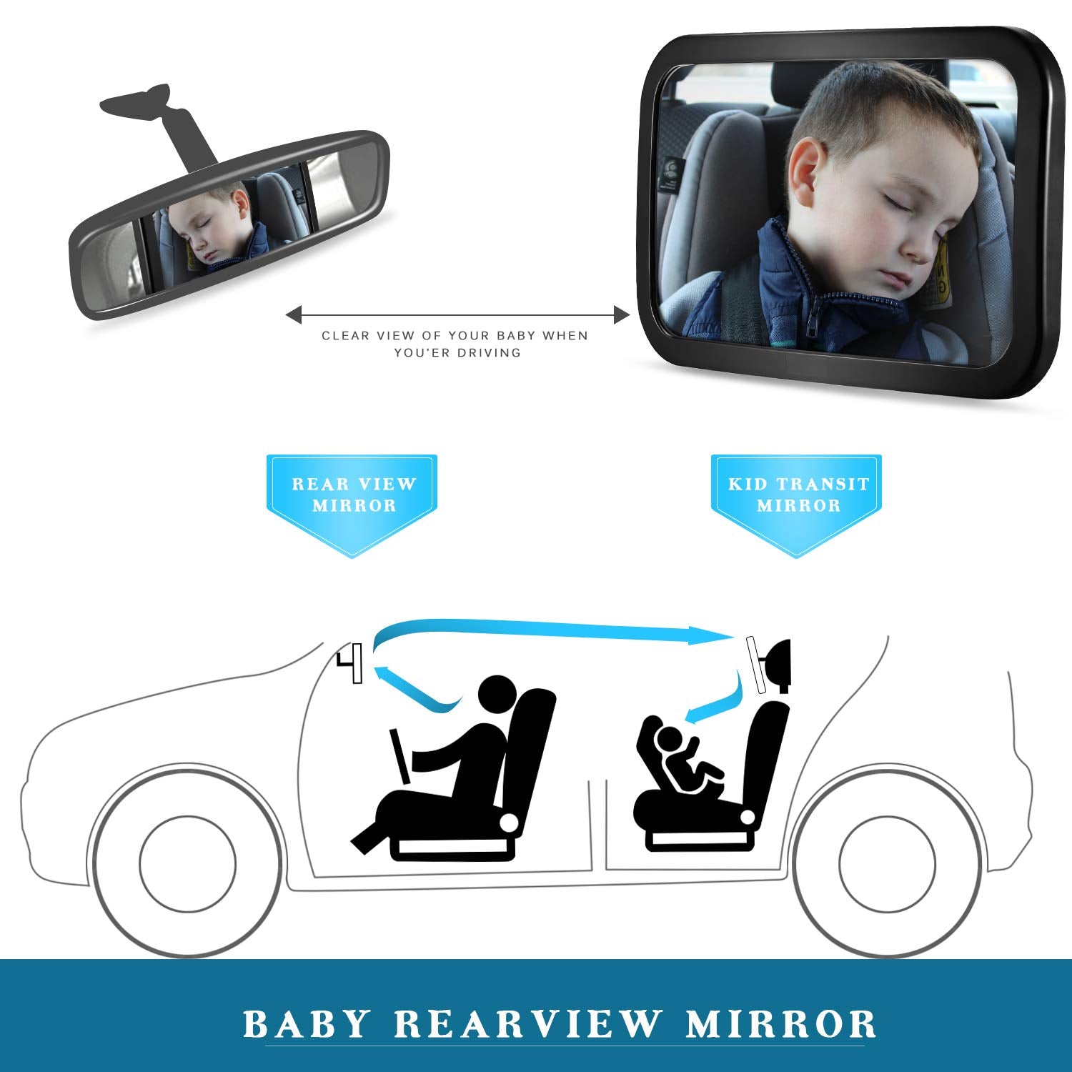 DARVIQS Baby Car Mirror installs quickly with secure headrest straps.
