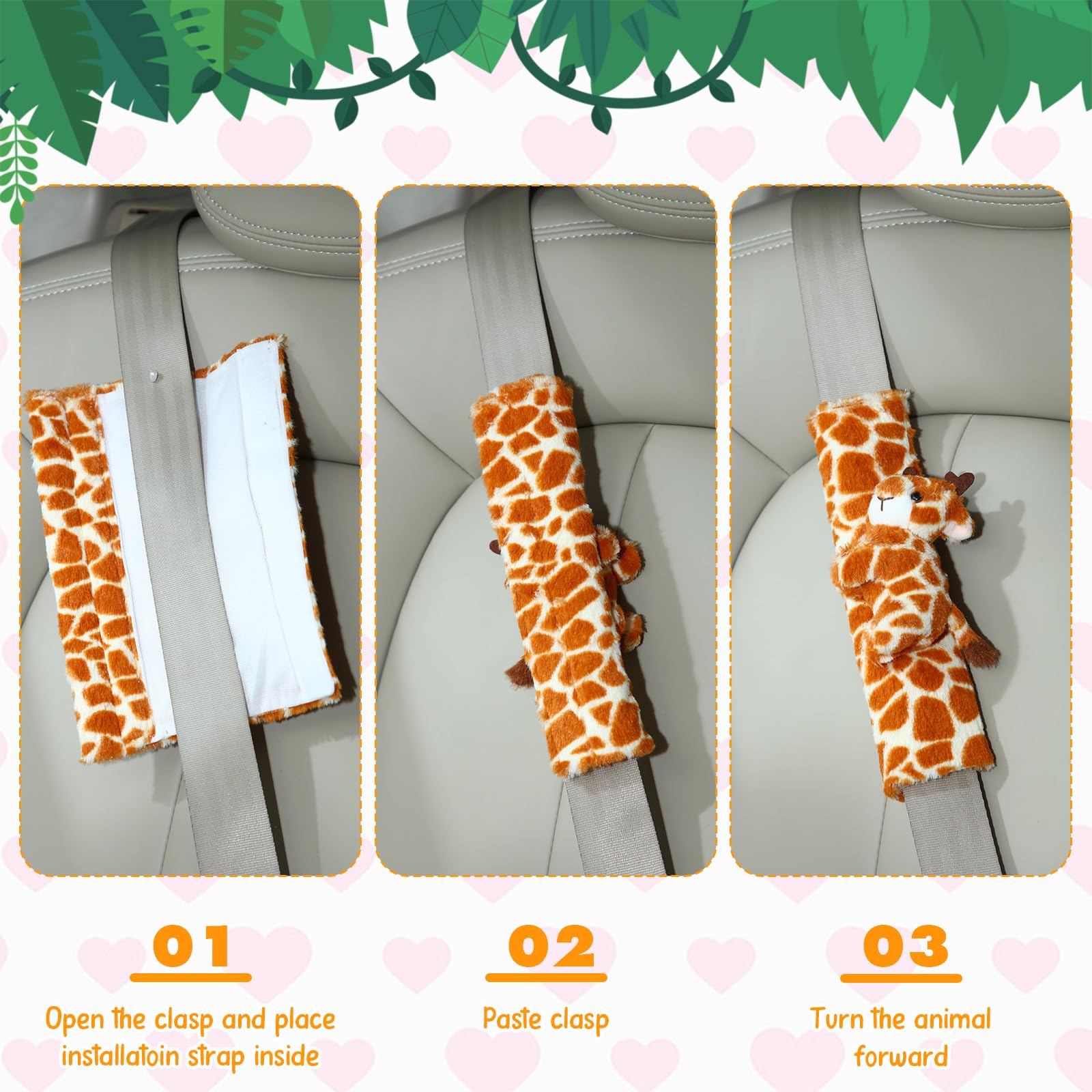 Datanly forest giraffe seatbelt cover provides gentle padding and whimsy.