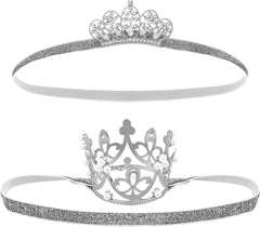 DatingShiny silver baby tiara front view with crystal rhinestones, ideal for princess-inspired photography.