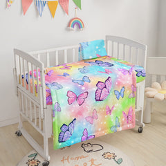Datura Home crib bedding watercolor butterfly sheet image demonstrates breathable fabric for all-night comfort