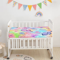 Datura Home crib bedding watercolor butterfly skirt adds decorative flair while safeguarding mattress edges