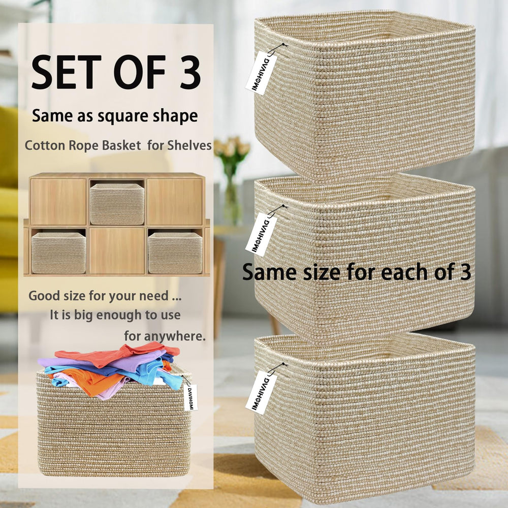 DAVIHOMI small rope basket rectangular bottom supports stable toy storage