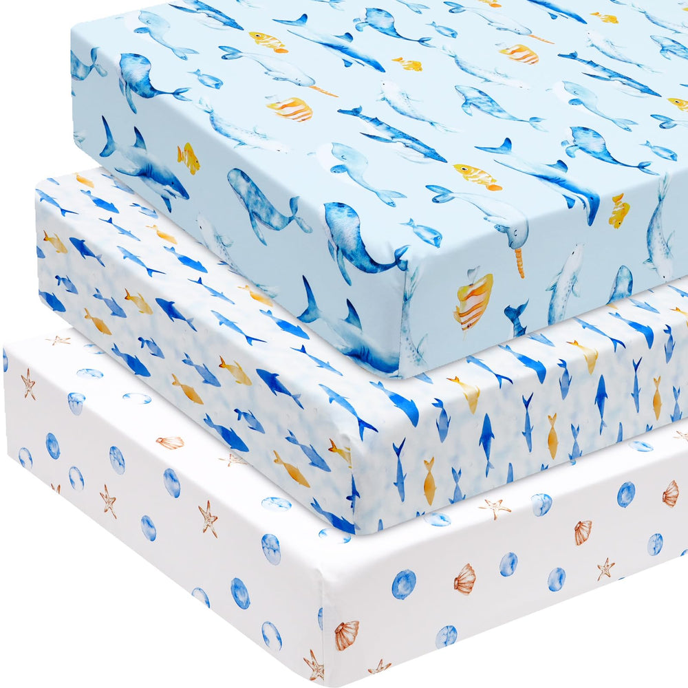 David's Kids 3-pack fitted crib sheets packshot highlighting convenient, all-in-one bedding solution.