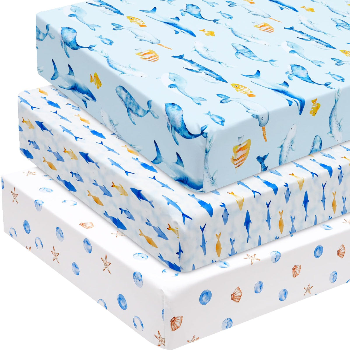 David's Kids 3-pack fitted crib sheets packshot highlighting convenient, all-in-one bedding solution.