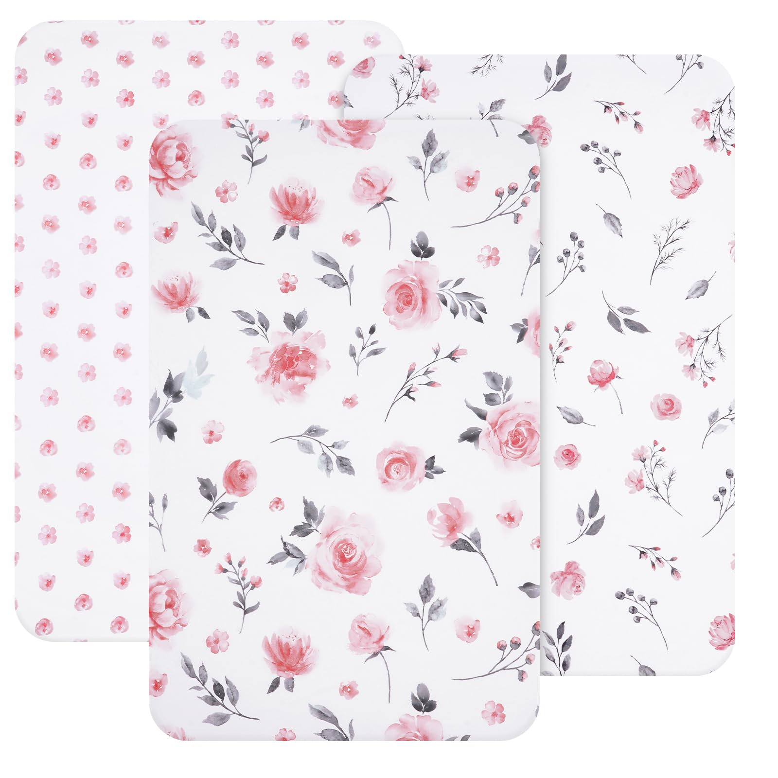 David's Kids mini crib sheets floral pattern close-up highlights soft microfiber comfort for baby sleep.