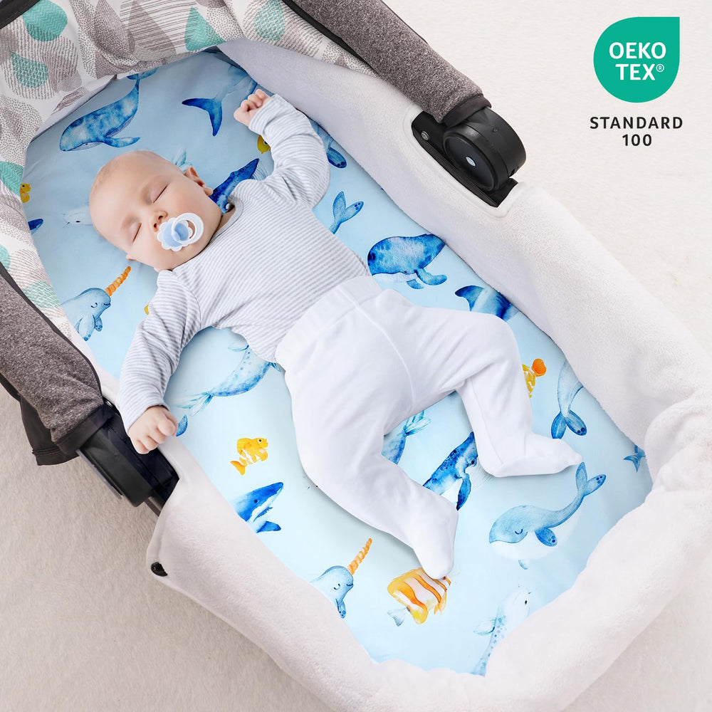 David's Kids bassinet sheets 3-pack packaging for convenient baby-ready set.