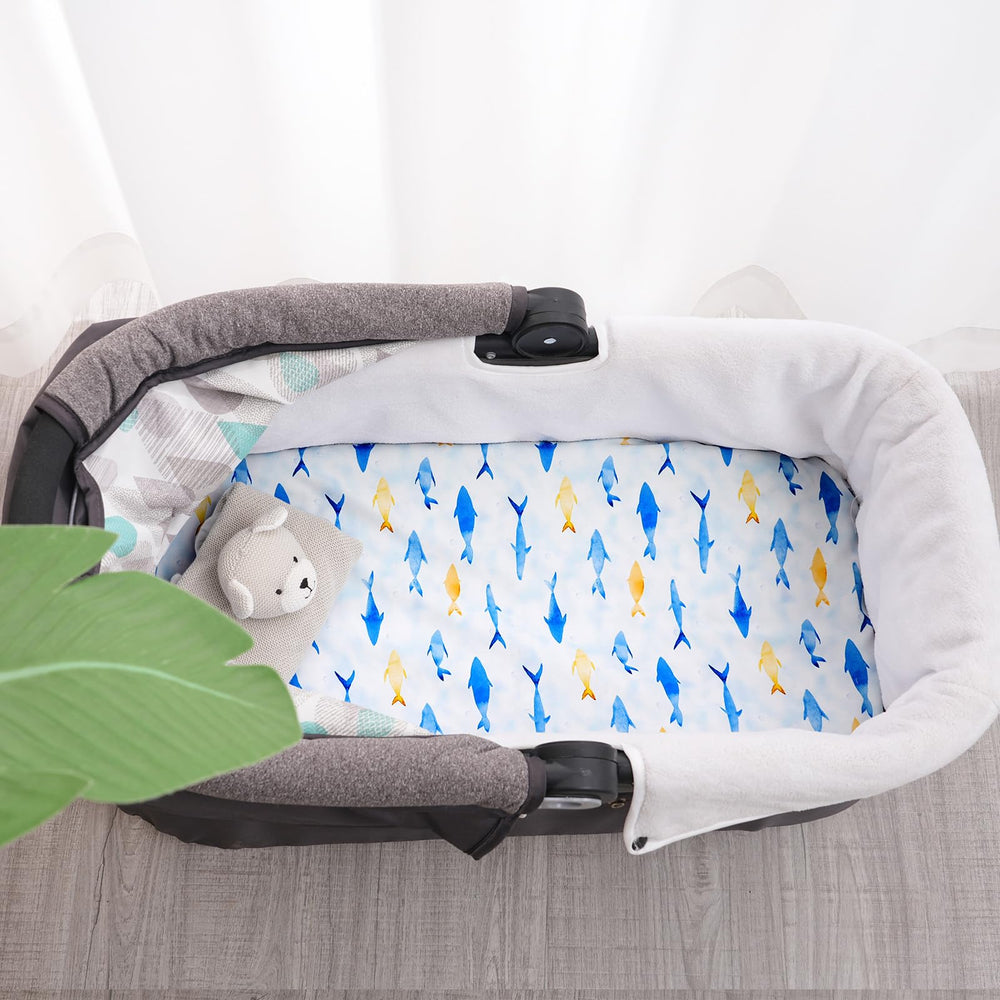 David's Kids bassinet sheets fit 17x32 inch mattresses with snug elastic edge.