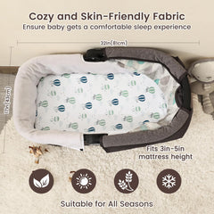 David's Kids floral-pattern bassinet sheets add soft, calming ambiance.