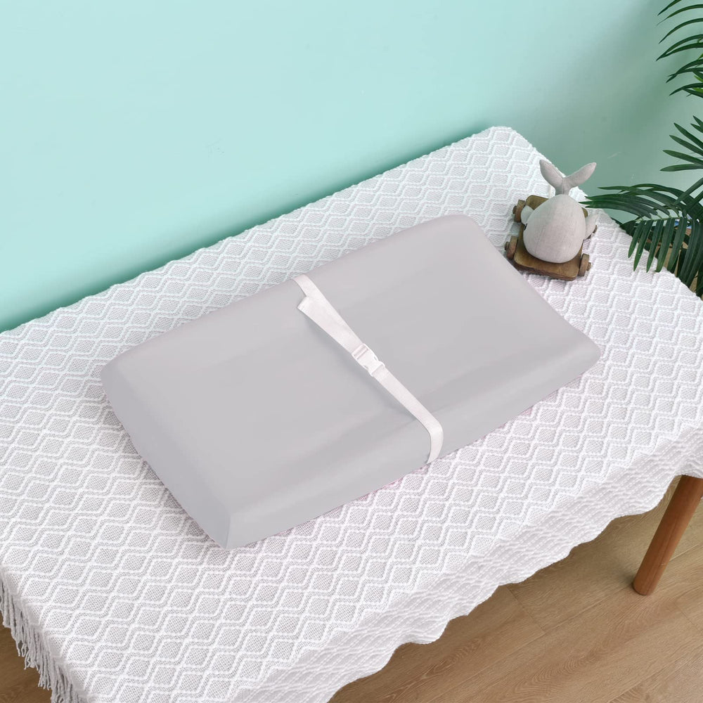 David's Kids changing pad cover light grey folded demonstrates durable microfiber for everyday nursery use.