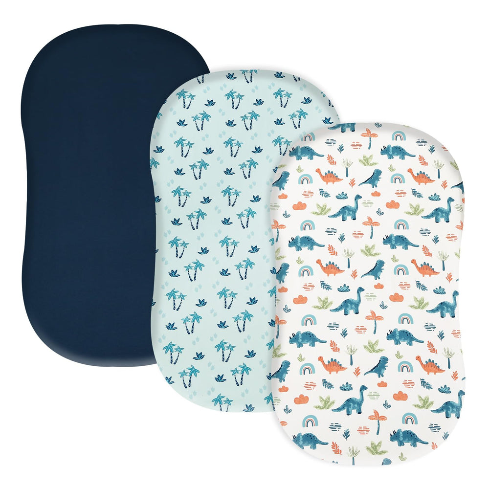 david's kids dinosaur blue bassinet sheet fabric close-up shows ultra-soft microfiber