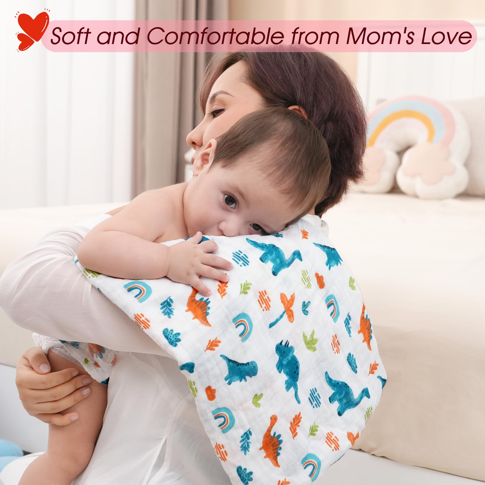 David's Kids dinosaur blue swaddle blanket closeup shows soft cotton for skin-friendly comfort.