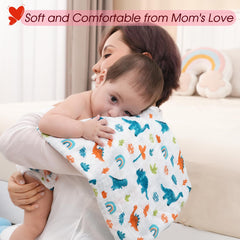 David's Kids dinosaur blue swaddle blanket closeup shows soft cotton for skin-friendly comfort.