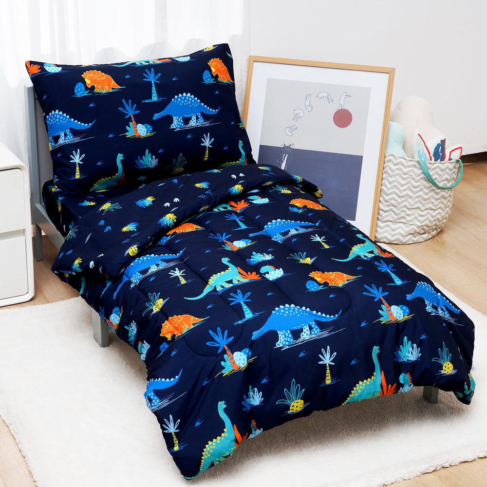 David's Kids pattern detail reveals a playful dinosaur motif for bedtime.