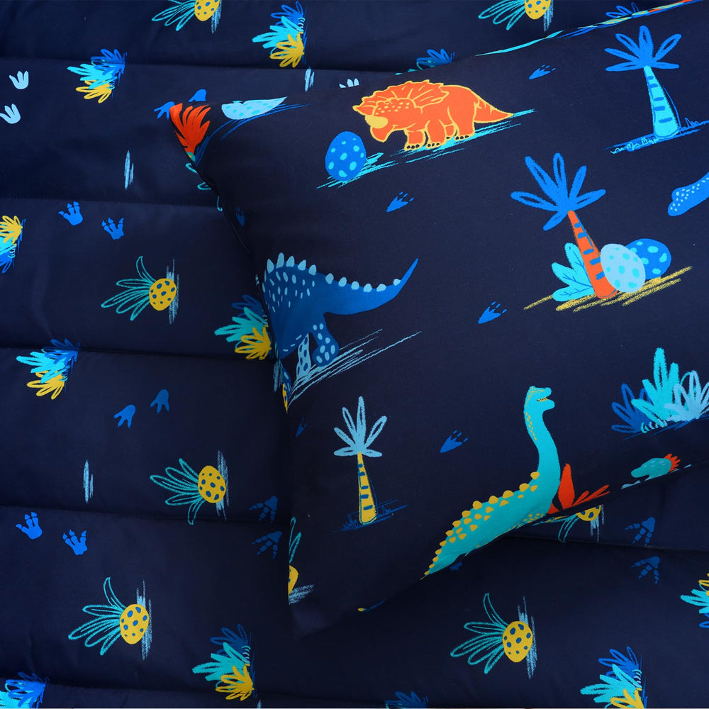 David's Kids dinosaur navy room setup creates a warm, inviting kid space.