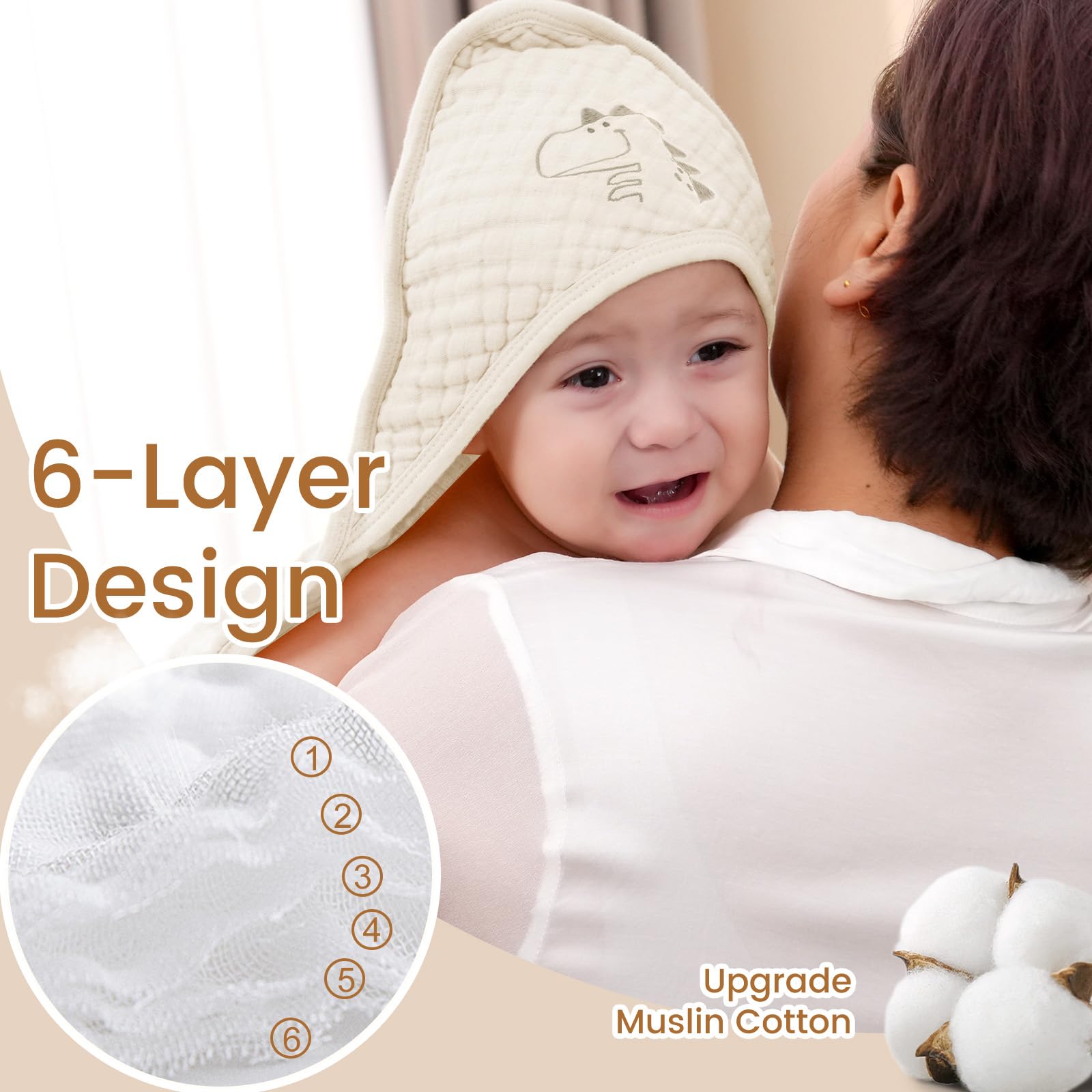 David's Kids hooded towel close-up highlights six-layer absorbency for quick-dry performance.