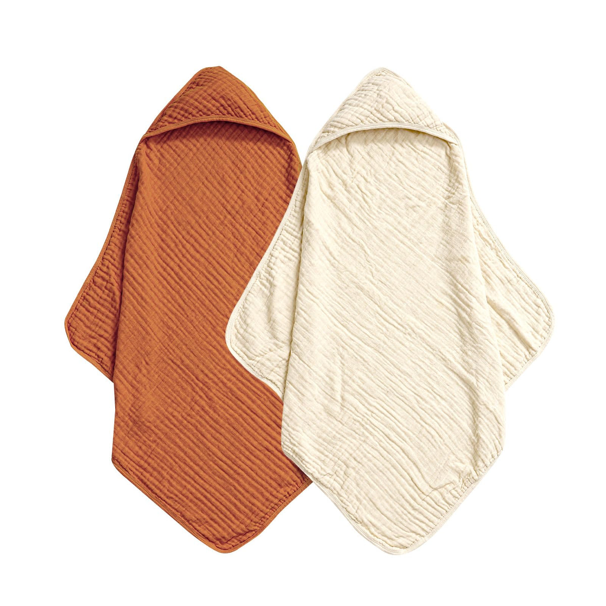 David's Kids hooded baby towel beige 32x32 closeup highlights ultra-soft muslin fabric for gentle warmth.