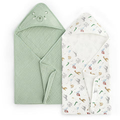 David's Kids hooded towel 2-pack close-up shows ultra-absorbent six-layer muslin for quick drying.