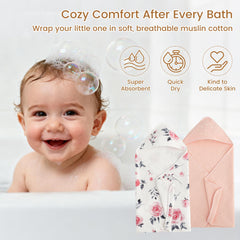 David's Kids hooded towel 32x32 size shown growing with baby to toddler.