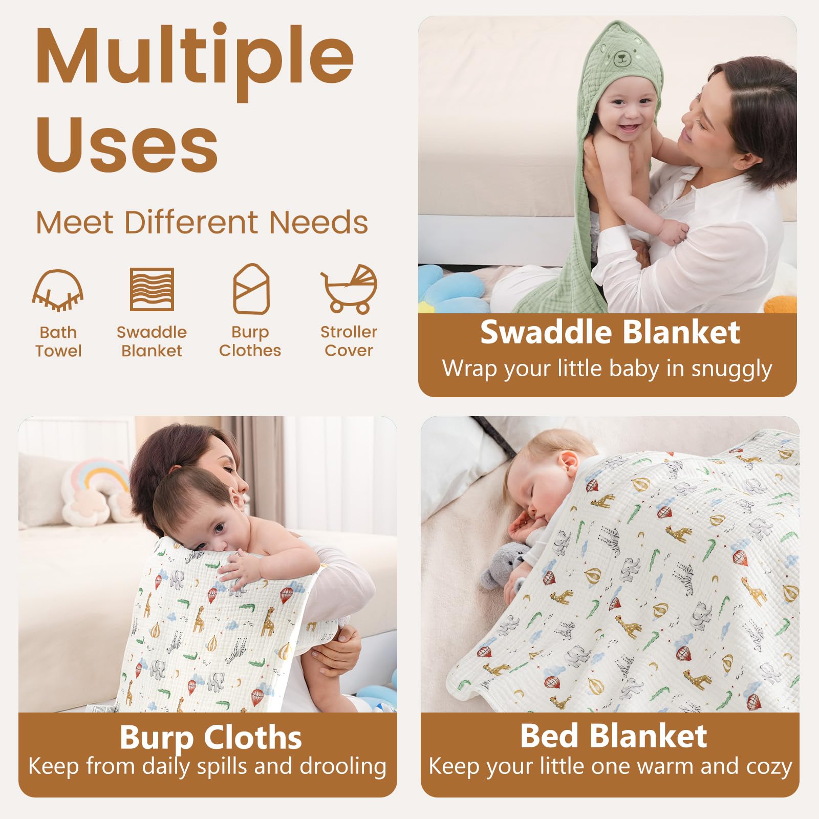 David's Kids hooded towel six-layer muslin texture remains soft and durable wash after wash.