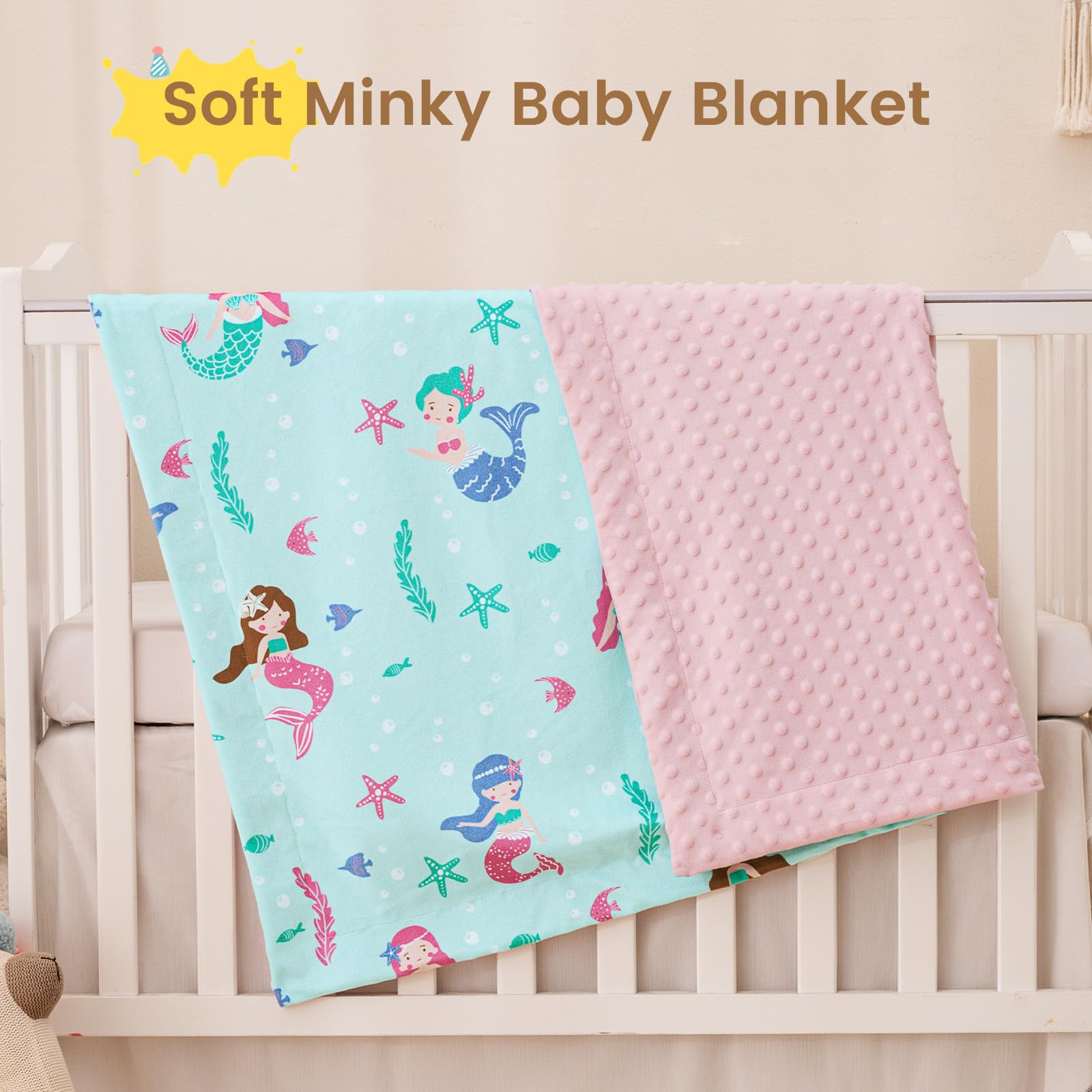 david's kids mermaid minky blanket on a sleeping baby demonstrates cozy nap-time comfort