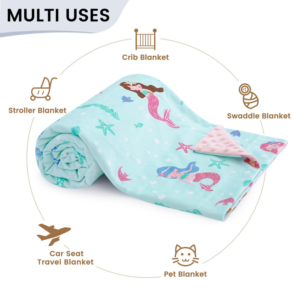 david's kids mermaid minky blanket used as stroller cover for on-the-go protection