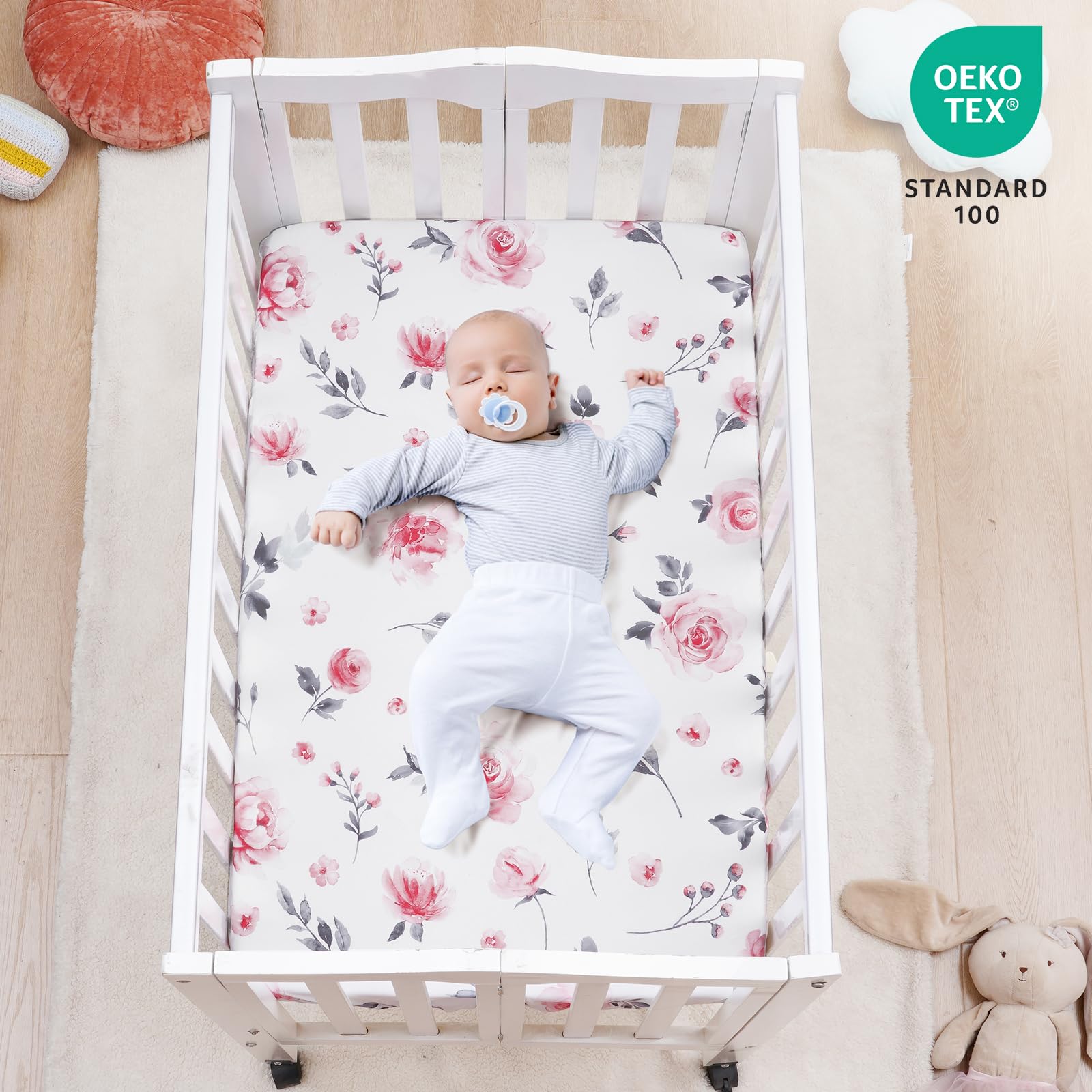 David's Kids mini crib sheets woodland animals pattern demonstrates breathable cozy sleep for infants.