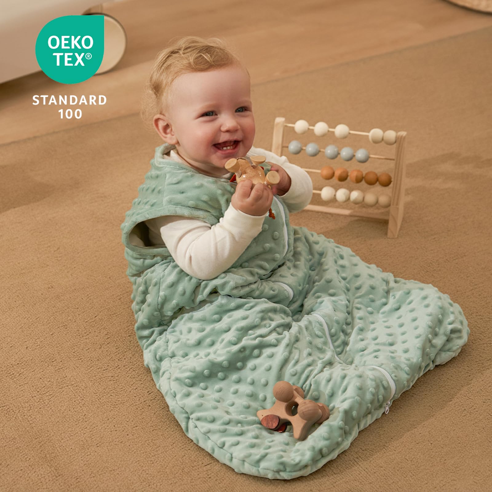 David's Kids Minky Sleep Sack sage green bottom view with roomy leg space