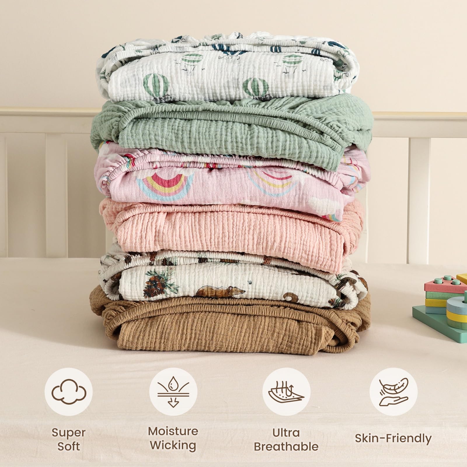 David's Kids muslin mini crib sheets pack-n-play friendly fit.